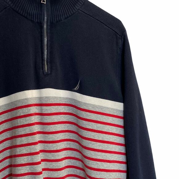 Nautica men blue red sz m striped Quarter Zip Mock Neck sweater - Picture 5 of 6
